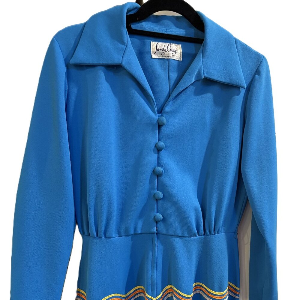 Vintage 1960's early 1970's Blue Dress Size 10-12